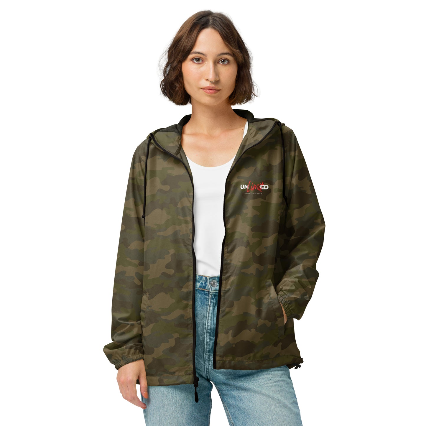 Unisex lightweight zip up windbreaker -  | unlimited make everything possible | print on demand
