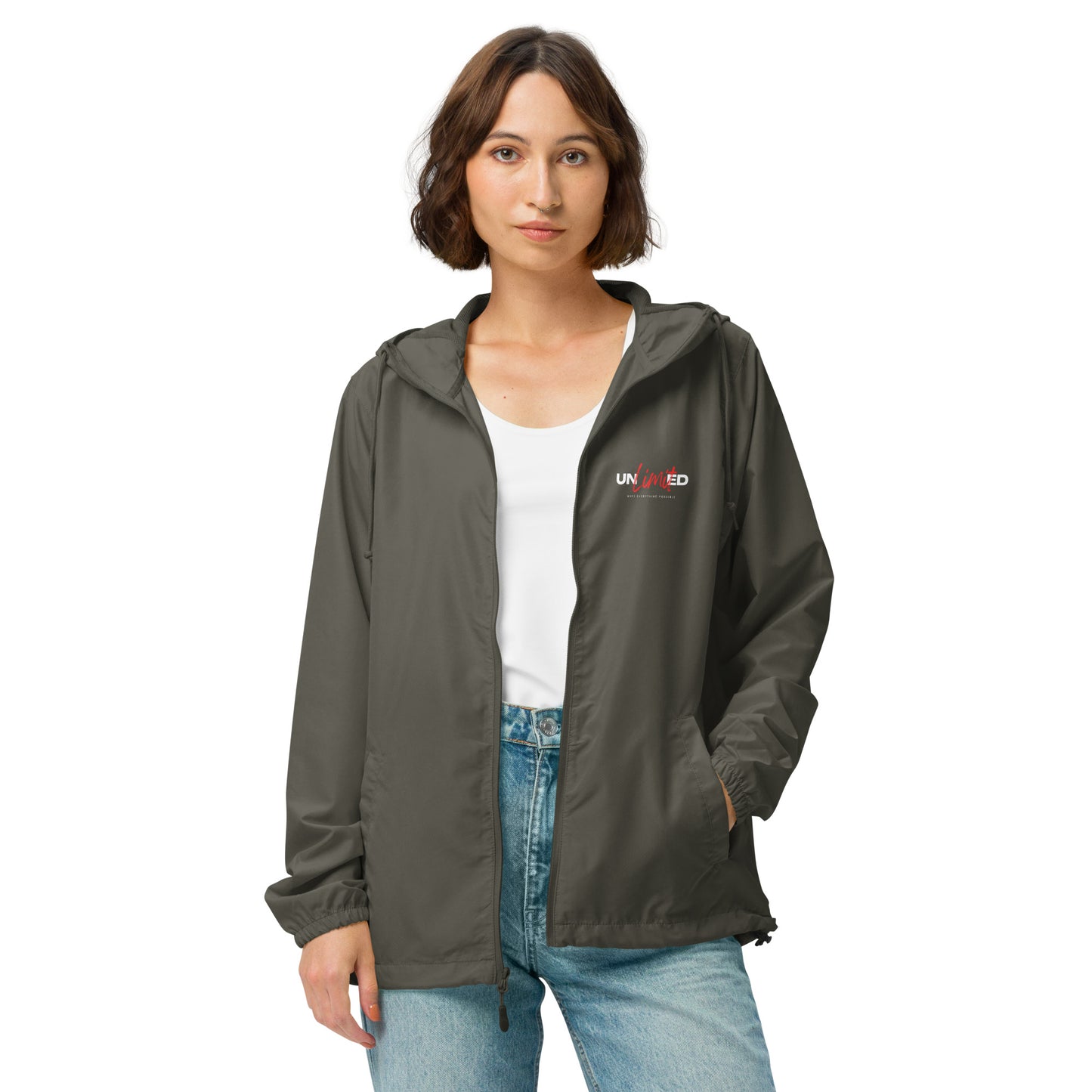 Unisex lightweight zip up windbreaker -  | unlimited make everything possible | print on demand