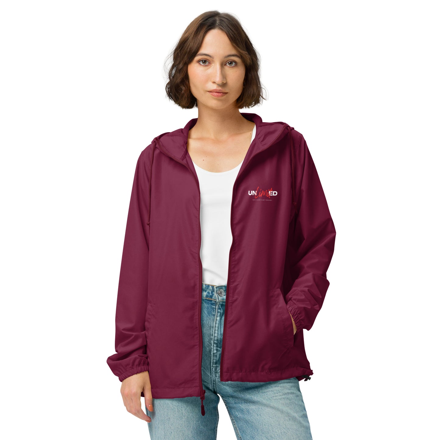 Unisex lightweight zip up windbreaker -  | unlimited make everything possible | print on demand