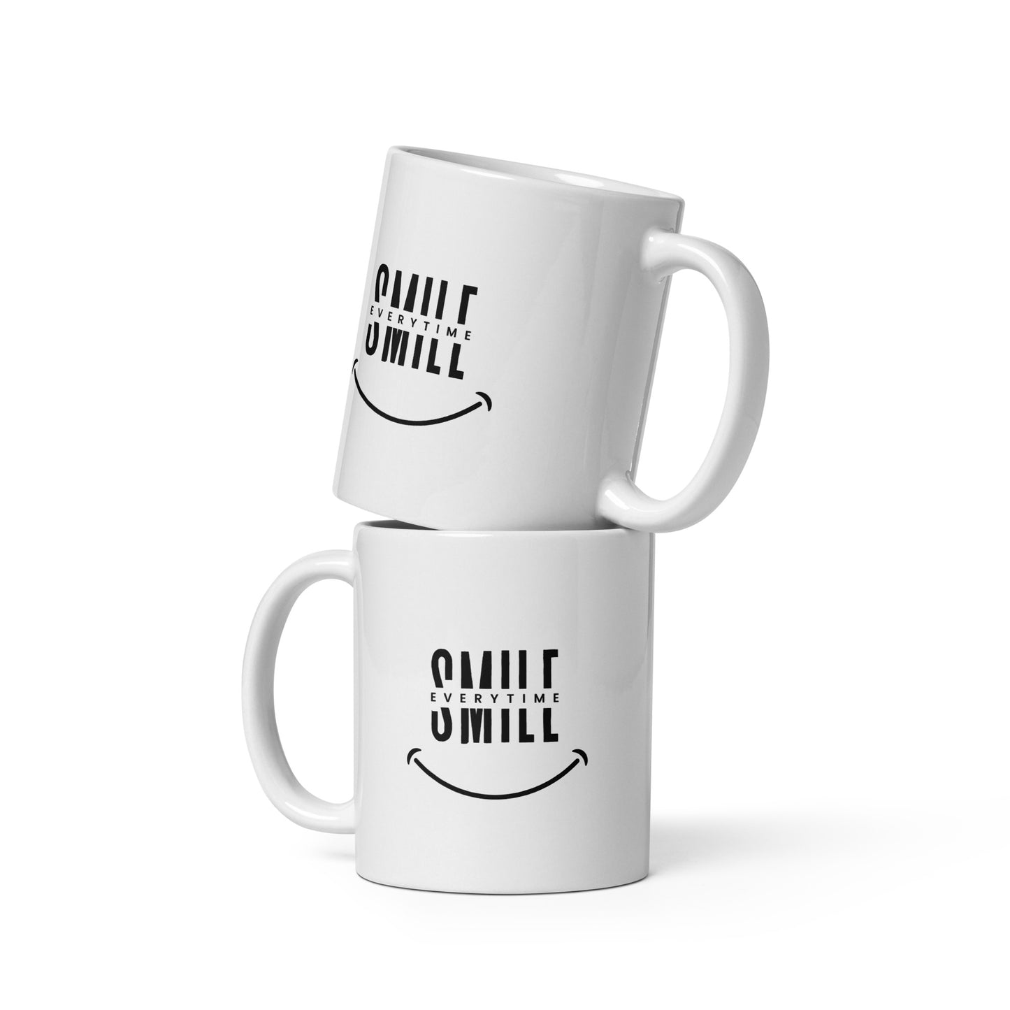 White glossy mug - smile every time - print on demand