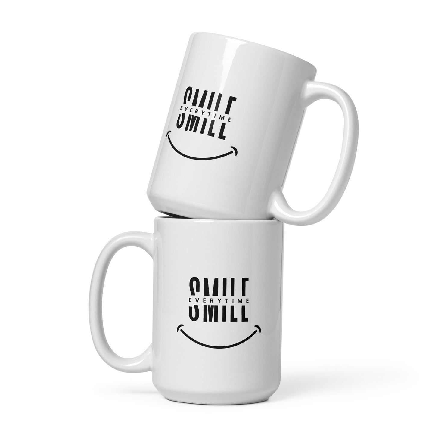 White glossy mug - smile every time - print on demand