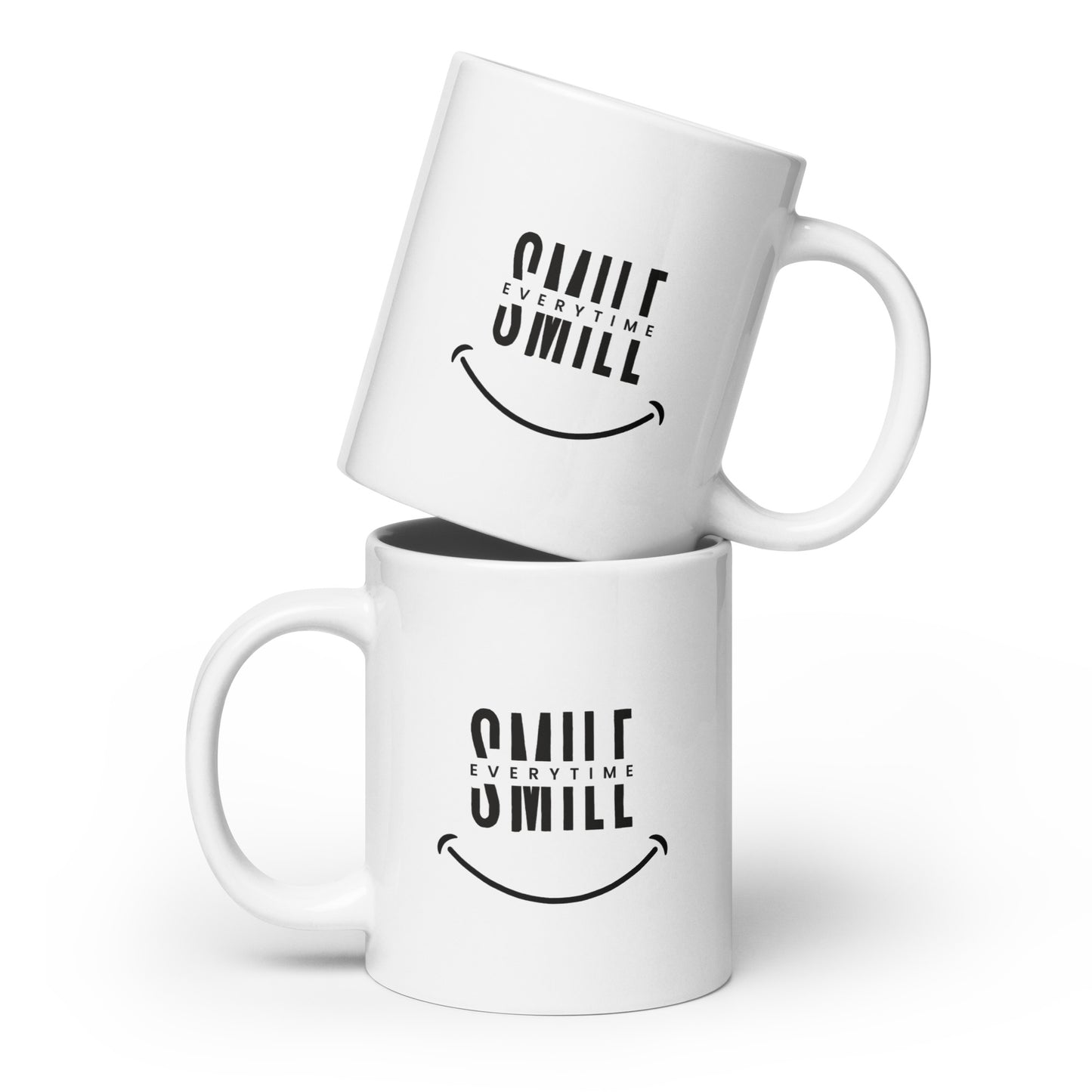 White glossy mug - smile every time - print on demand