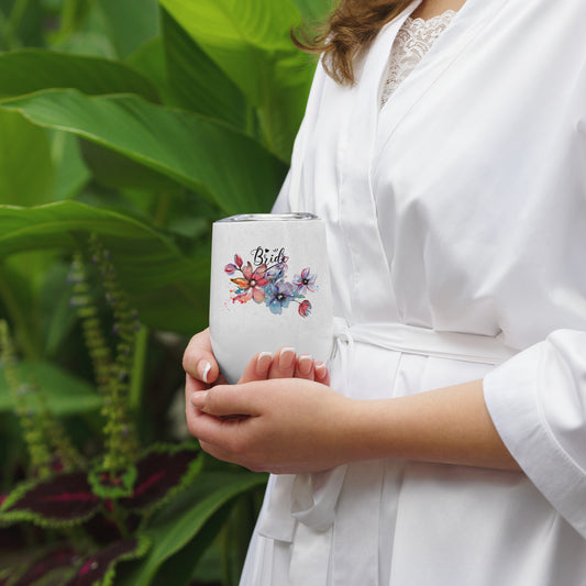 Wine tumbler - bride flower design - print on demand