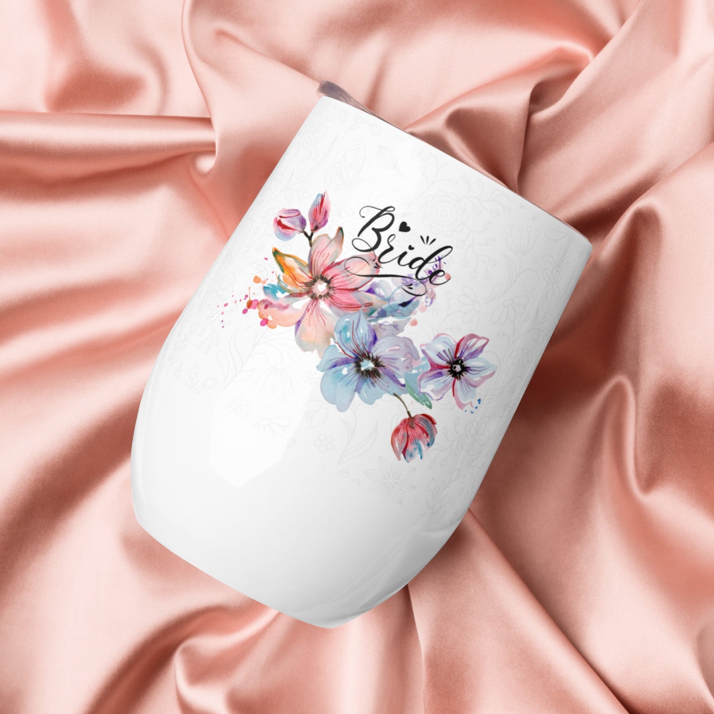 Wine tumbler - bride flower design - print on demand