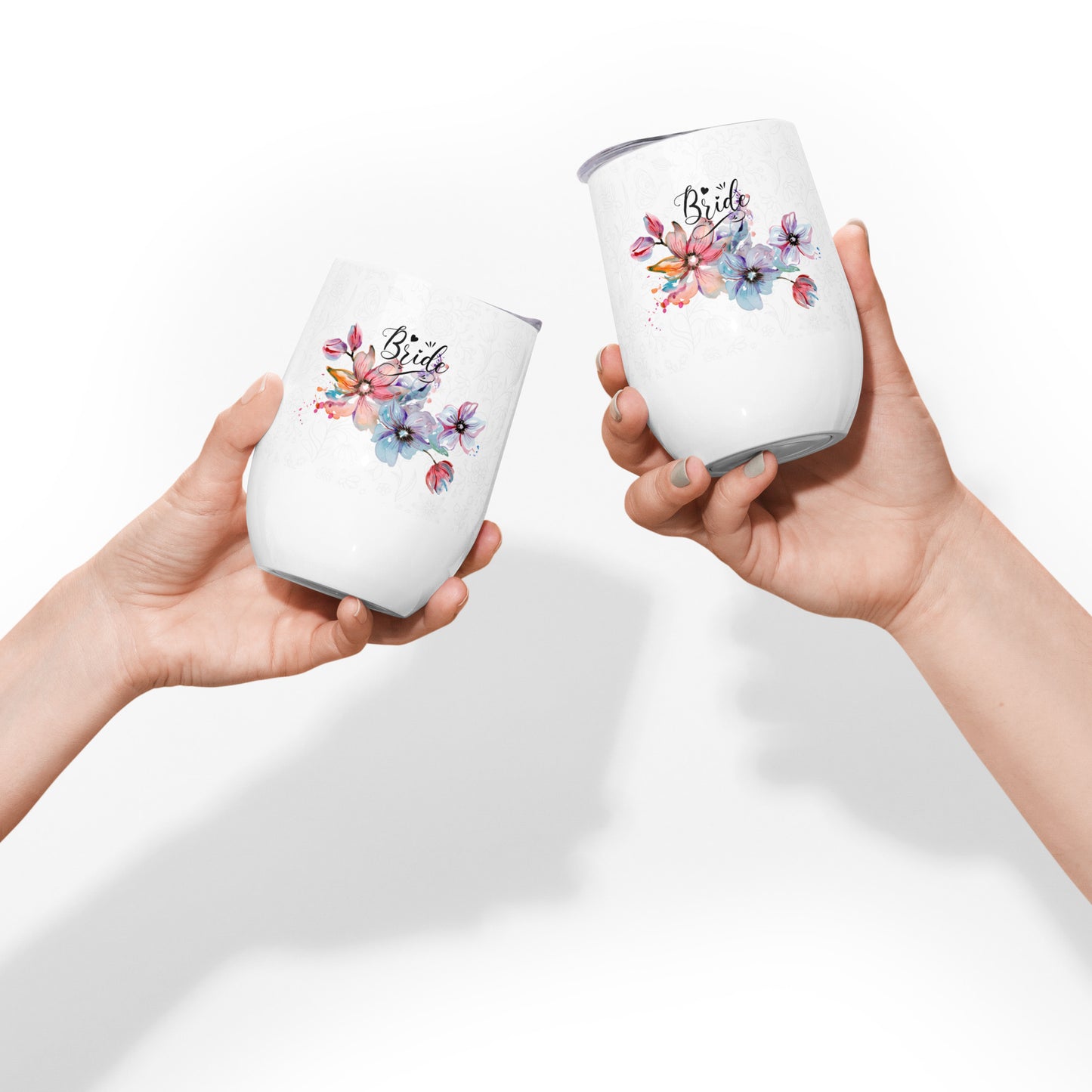 Wine tumbler - bride flower design - print on demand
