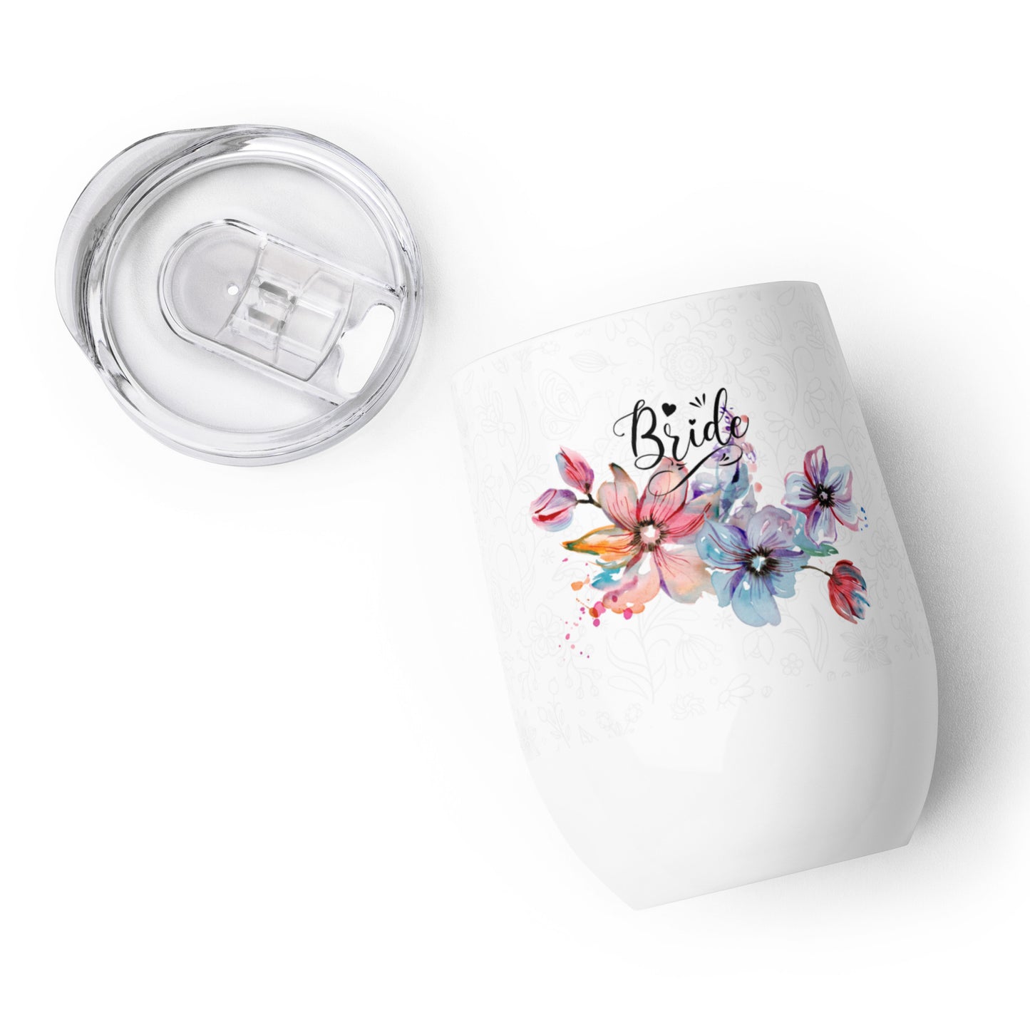 Wine tumbler - bride flower design - print on demand