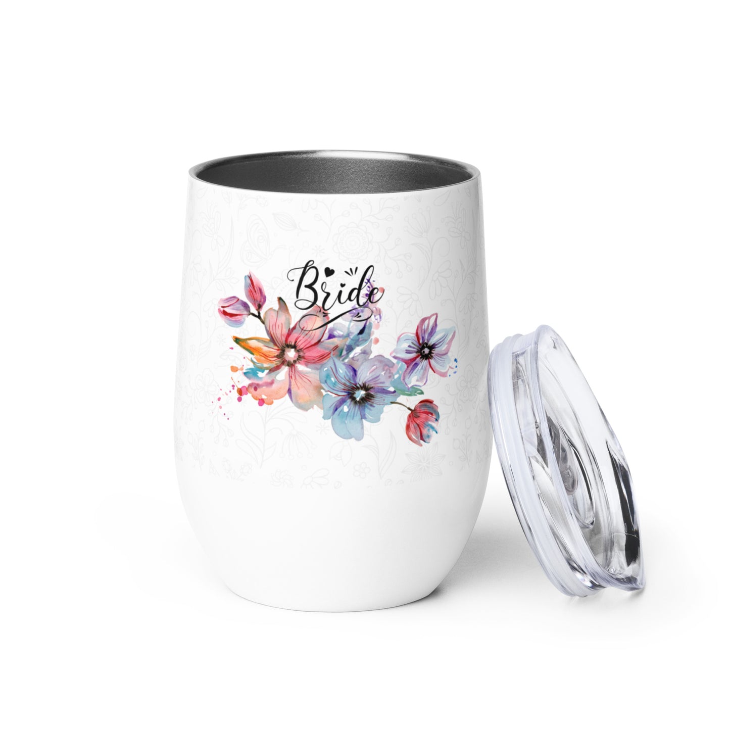 Wine tumbler - bride flower design - print on demand