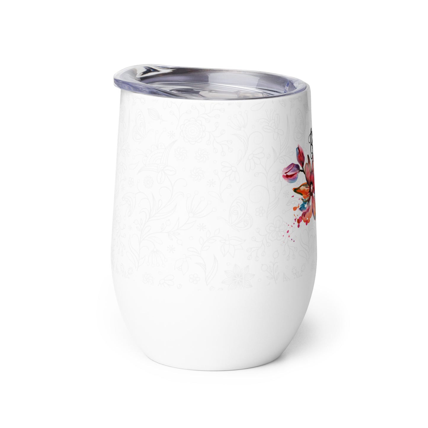 Wine tumbler - bride flower design - print on demand
