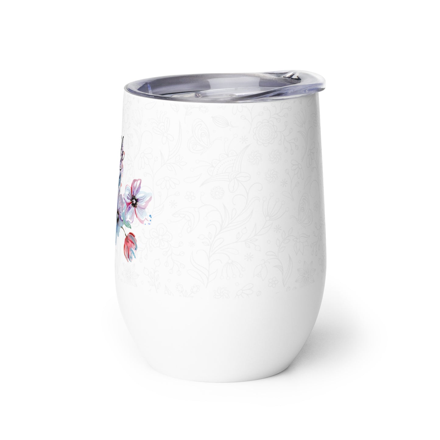 Wine tumbler - bride flower design - print on demand