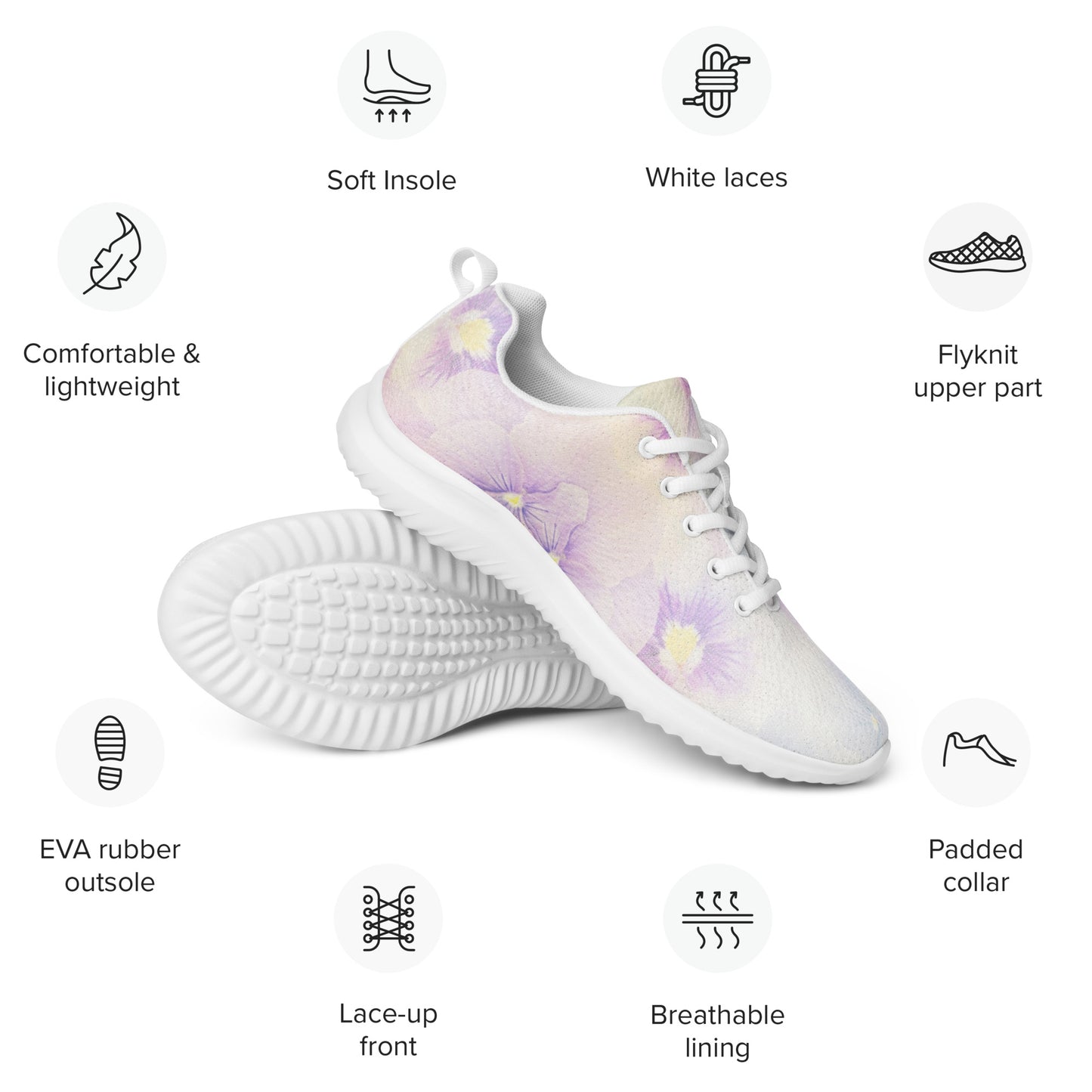Women’s athletic shoes | Violet Flowers Background | print your demand