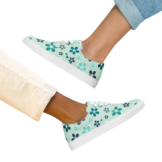 Women’s lace-up canvas shoes - Flower Pattern - print on demand