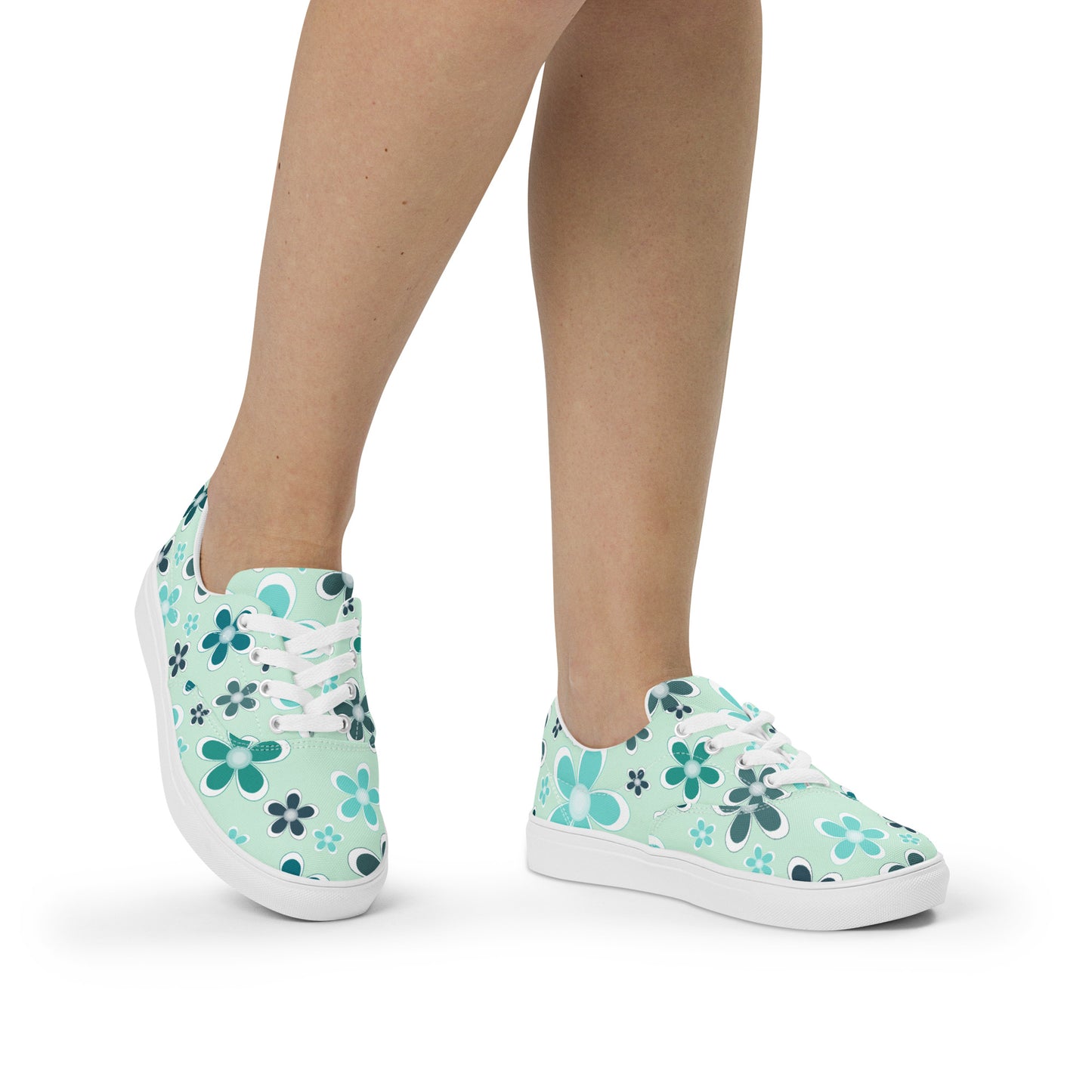 Women’s lace-up canvas shoes - Flower Pattern - print on demand