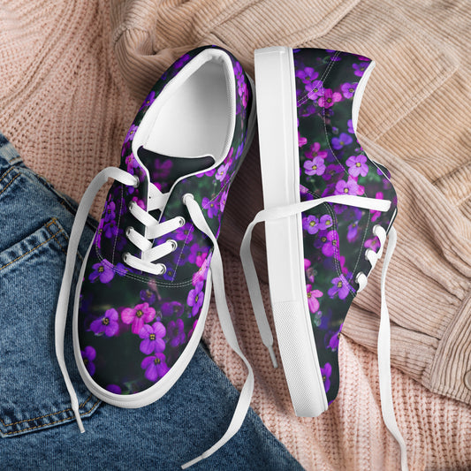 Women’s lace-up canvas shoes - flower design - print on demand
