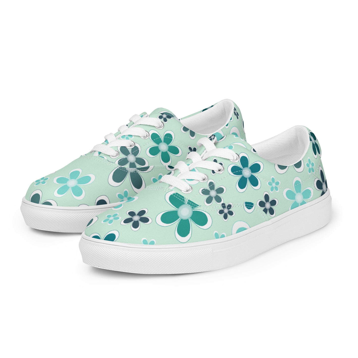 Women’s lace-up canvas shoes - Flower Pattern - print on demand