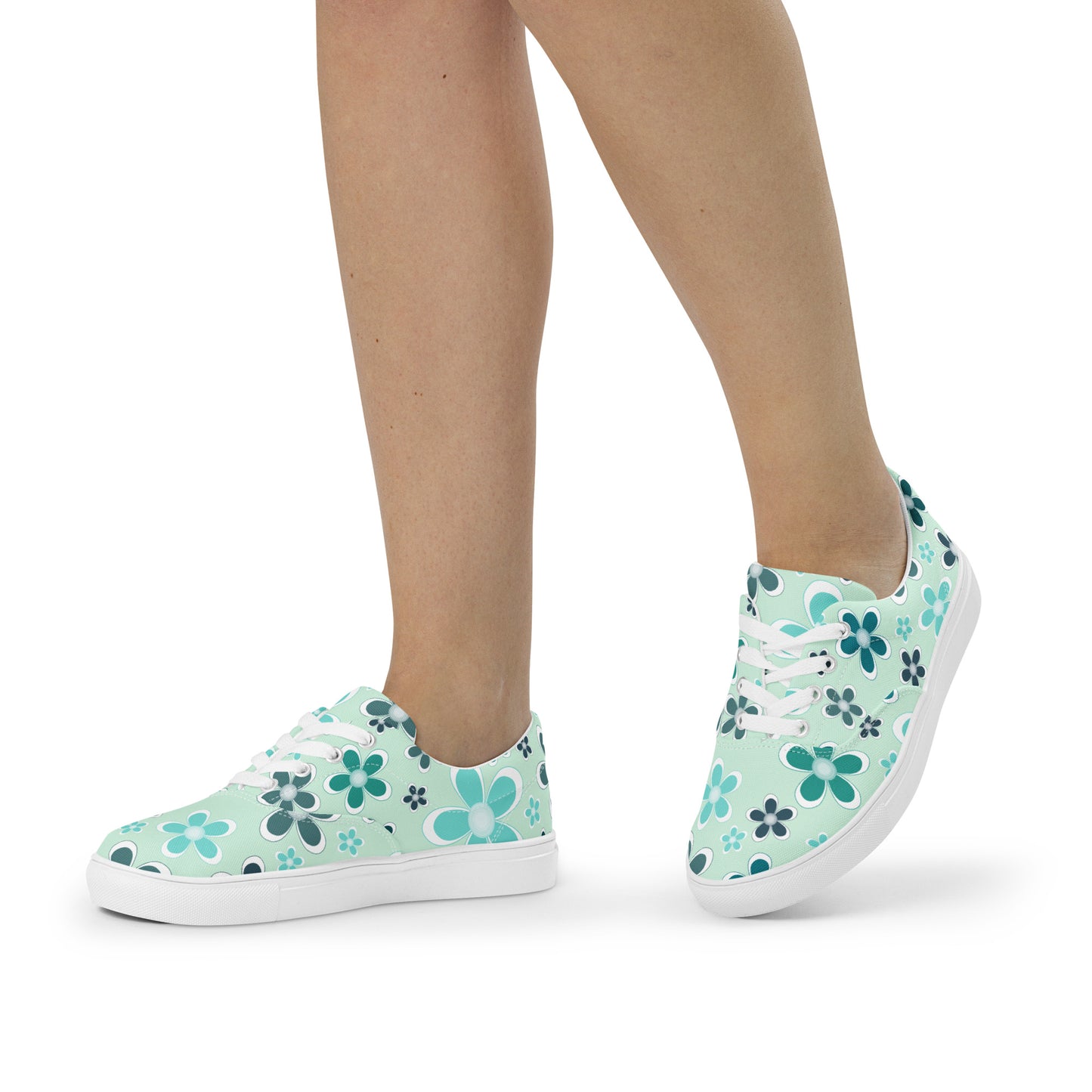 Women’s lace-up canvas shoes - Flower Pattern - print on demand