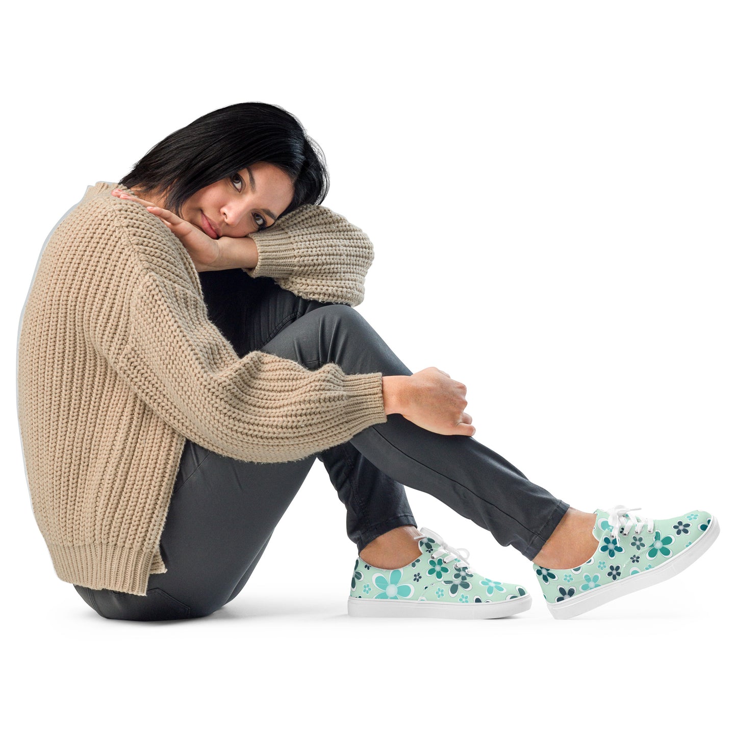 Women’s lace-up canvas shoes - Flower Pattern - print on demand