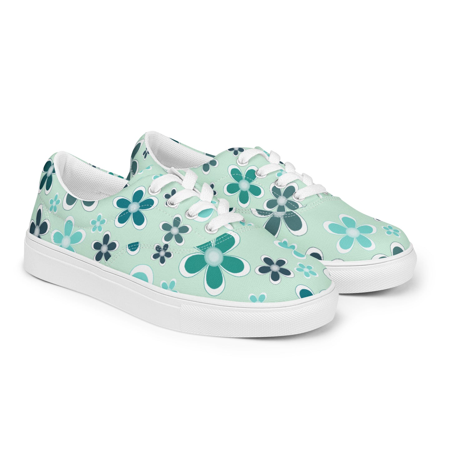 Women’s lace-up canvas shoes - Flower Pattern - print on demand