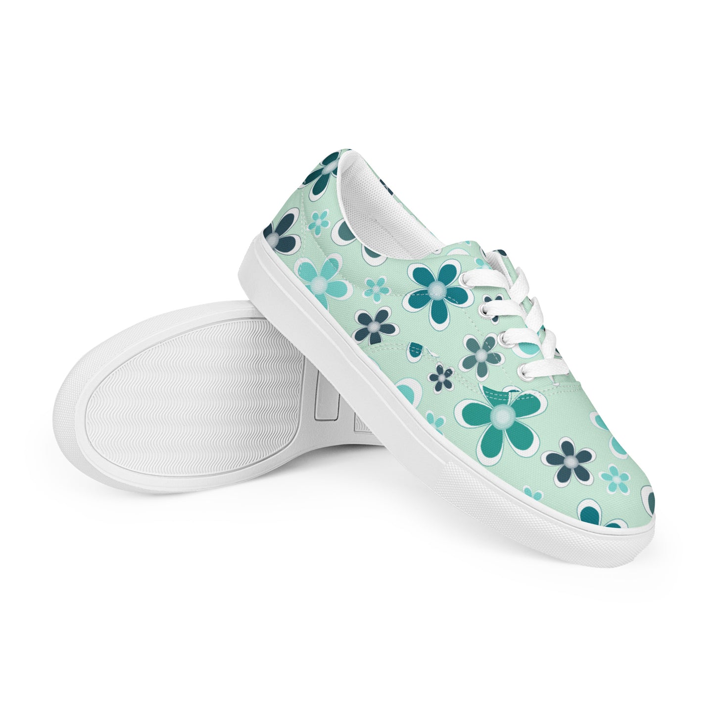 Women’s lace-up canvas shoes - Flower Pattern - print on demand