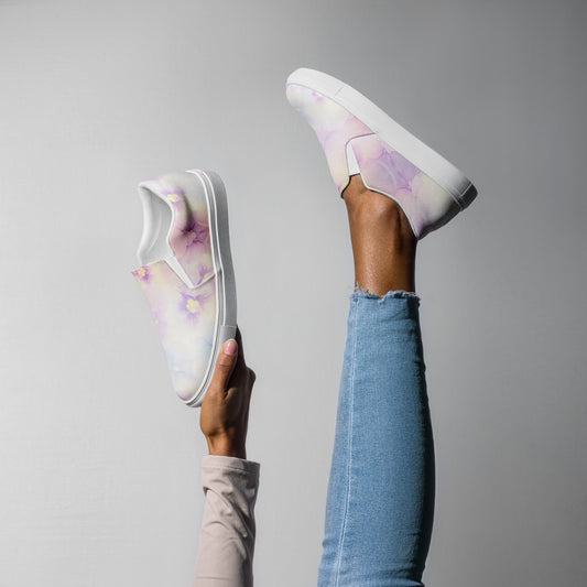 Women’s slip-on canvas shoes  | Violet Flowers Background | print your demand