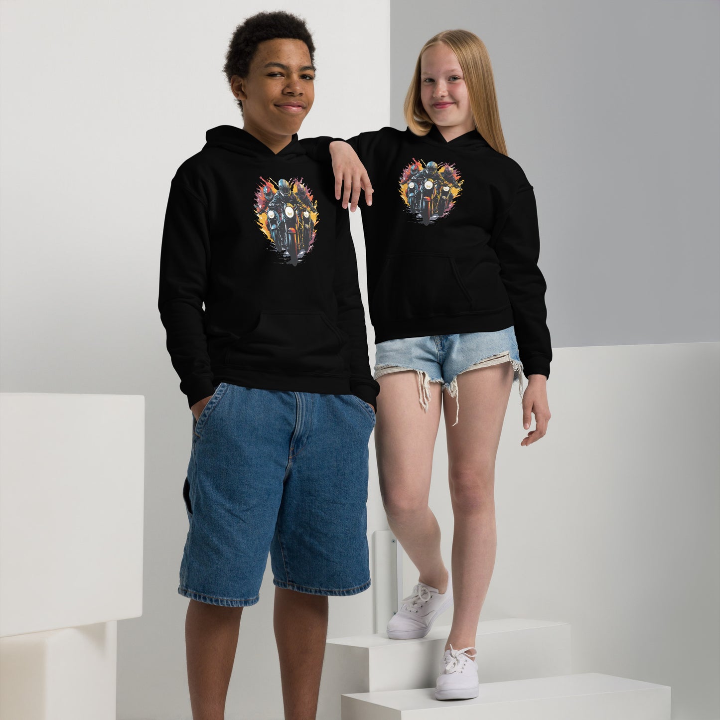 Youth heavy blend hoodie | motorcycles| moods print