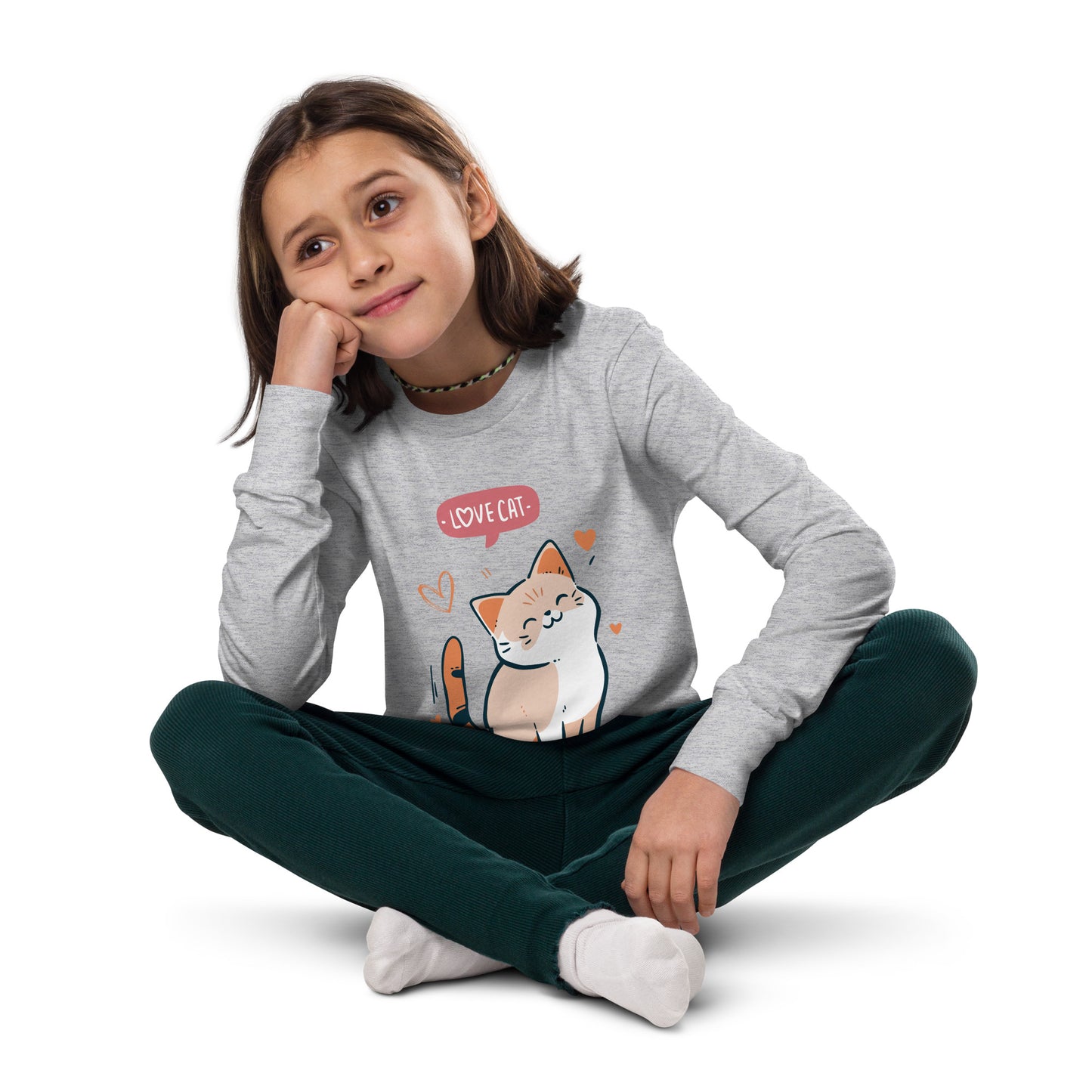 Youth long sleeve tee - i love cat