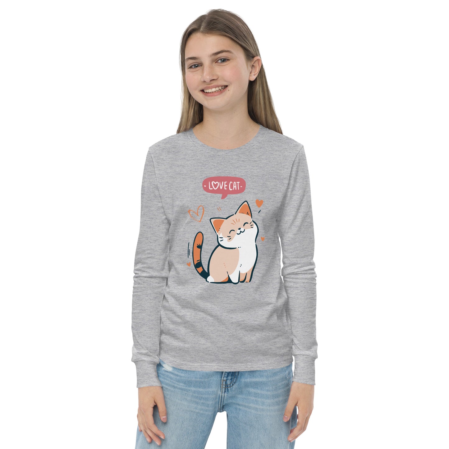 Youth long sleeve tee - i love cat