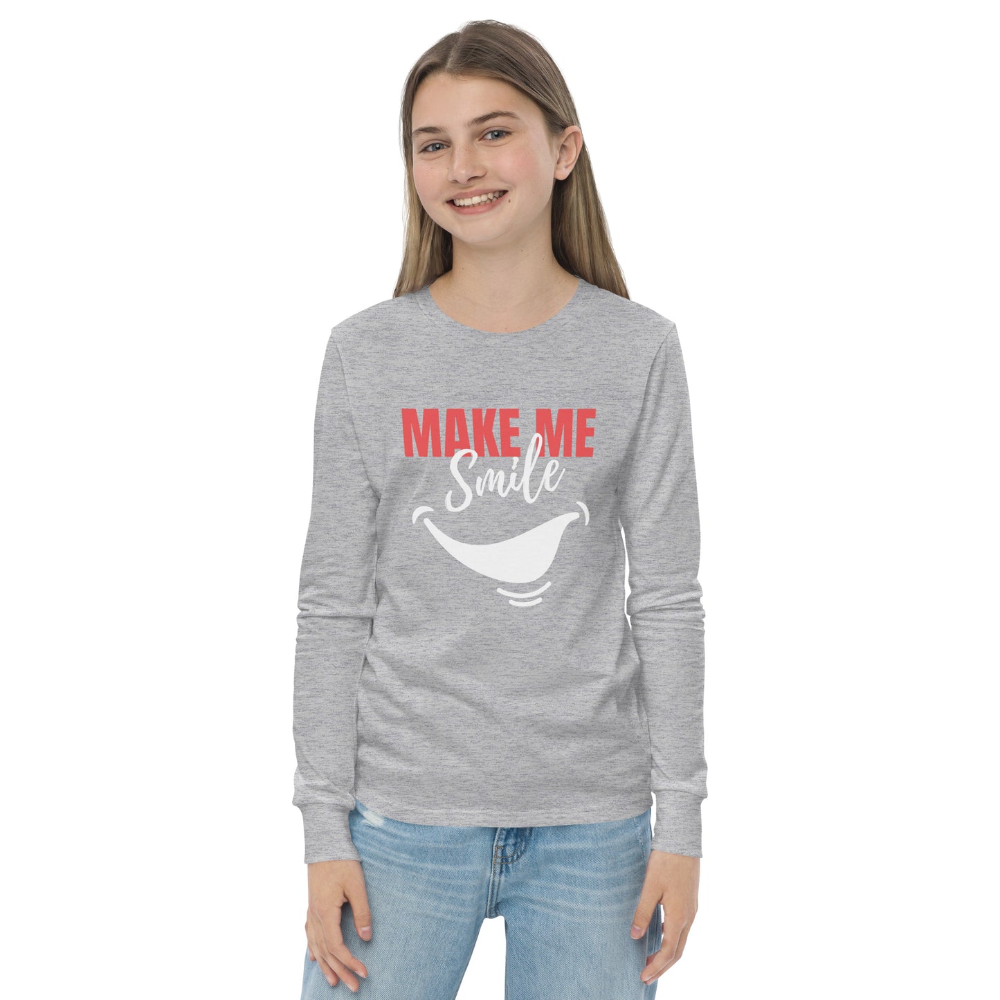 Youth long sleeve tee - make me smile - print on demand