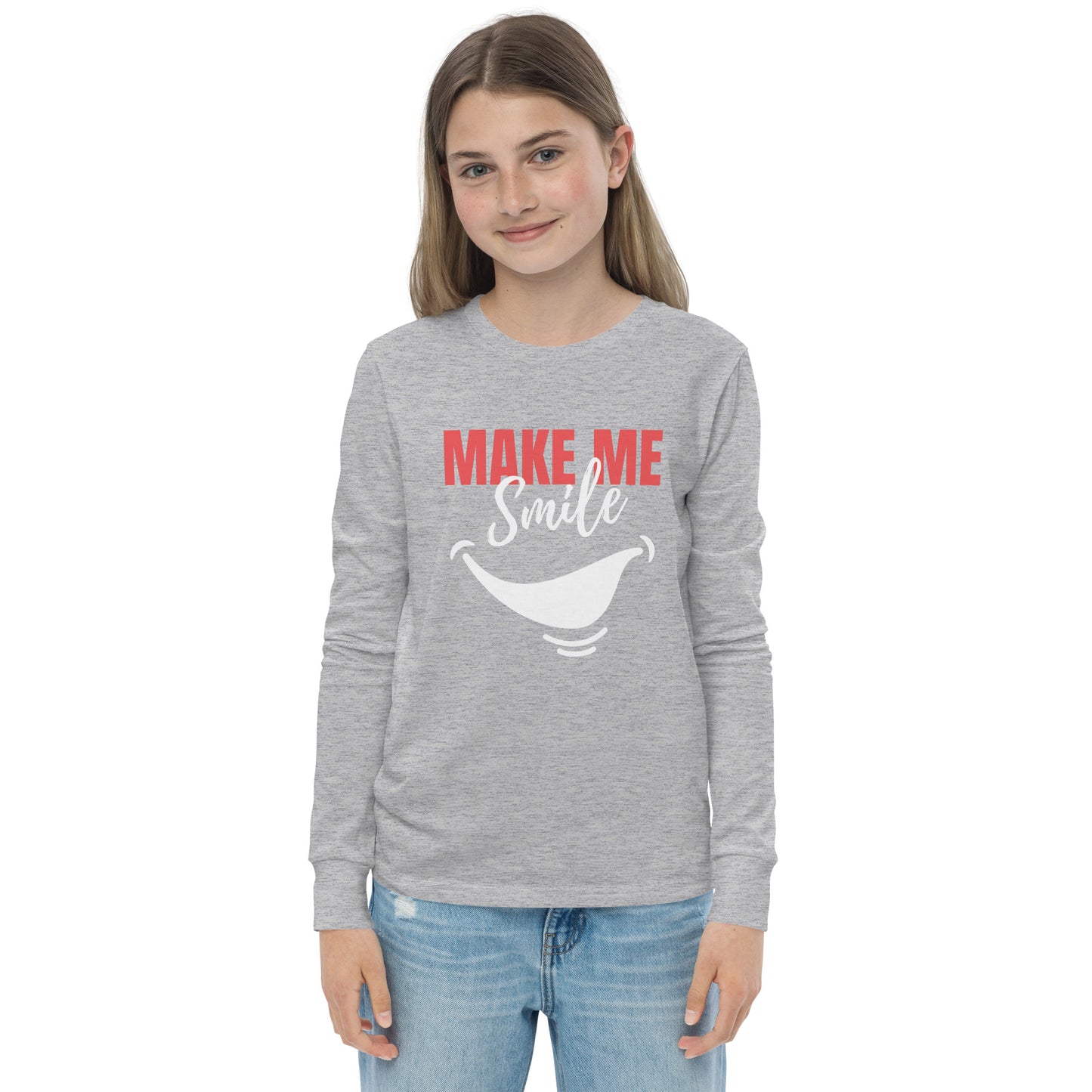 Youth long sleeve tee - make me smile - print on demand
