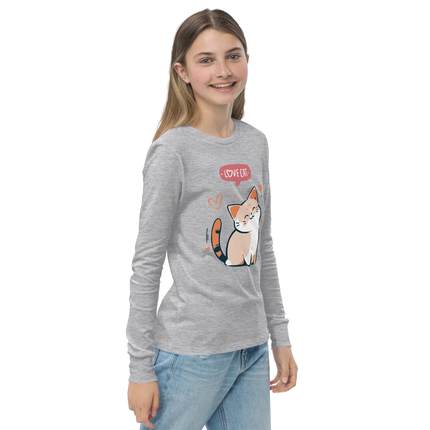 Youth long sleeve tee - i love cat