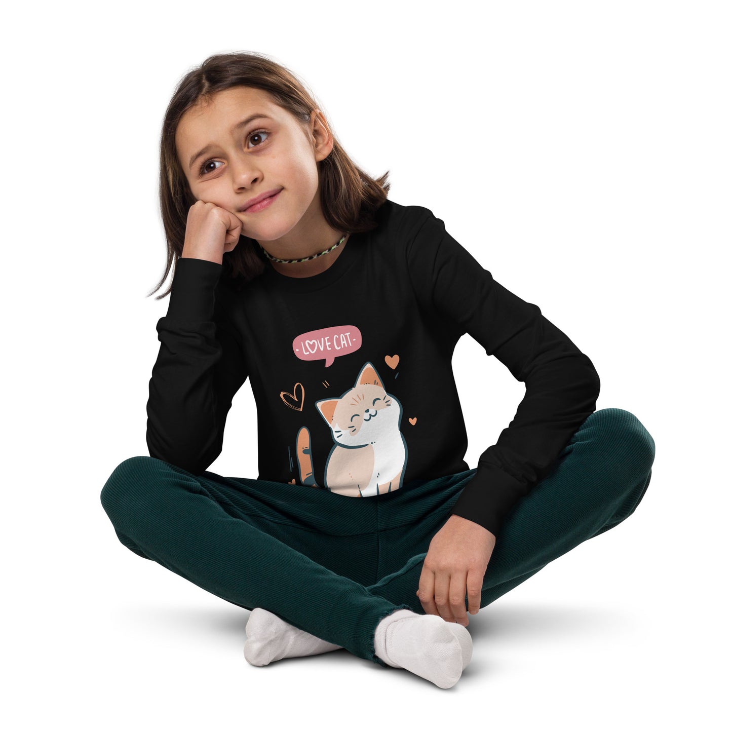 Youth long sleeve tee - i love cat