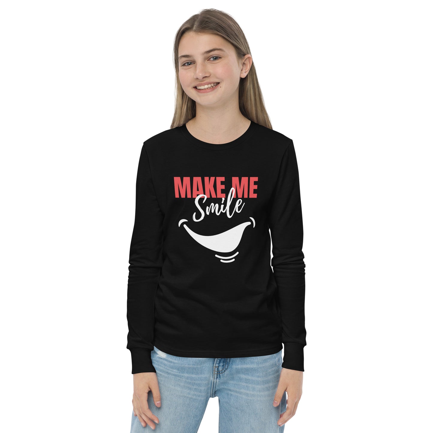 Youth long sleeve tee - make me smile - print on demand