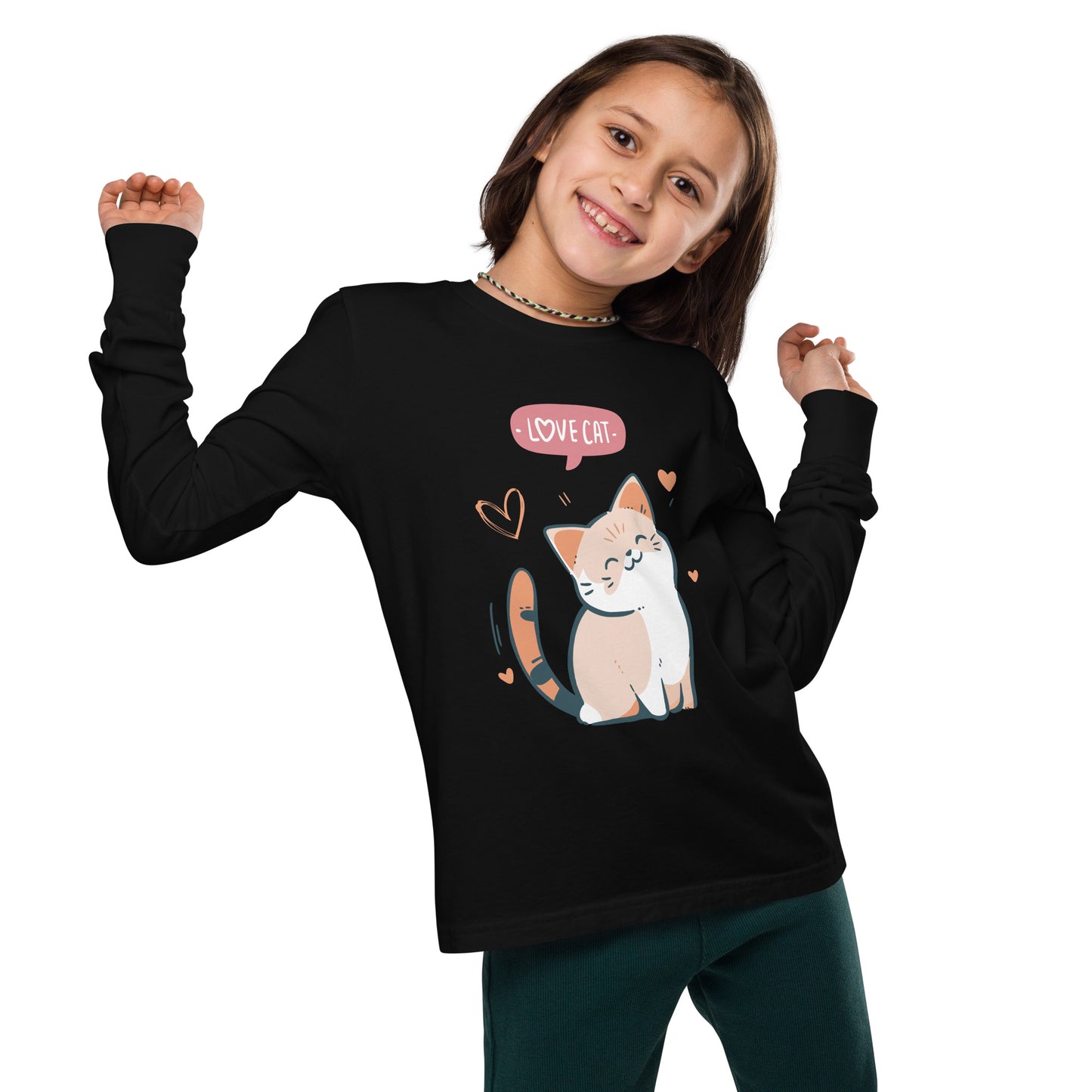 Youth long sleeve tee - i love cat