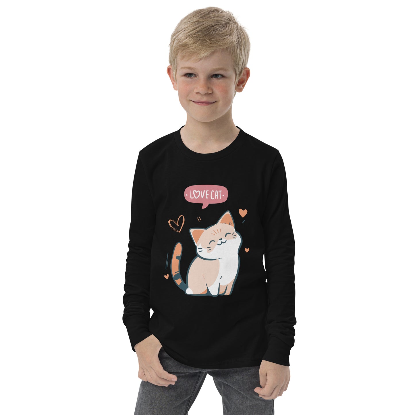 Youth long sleeve tee - i love cat