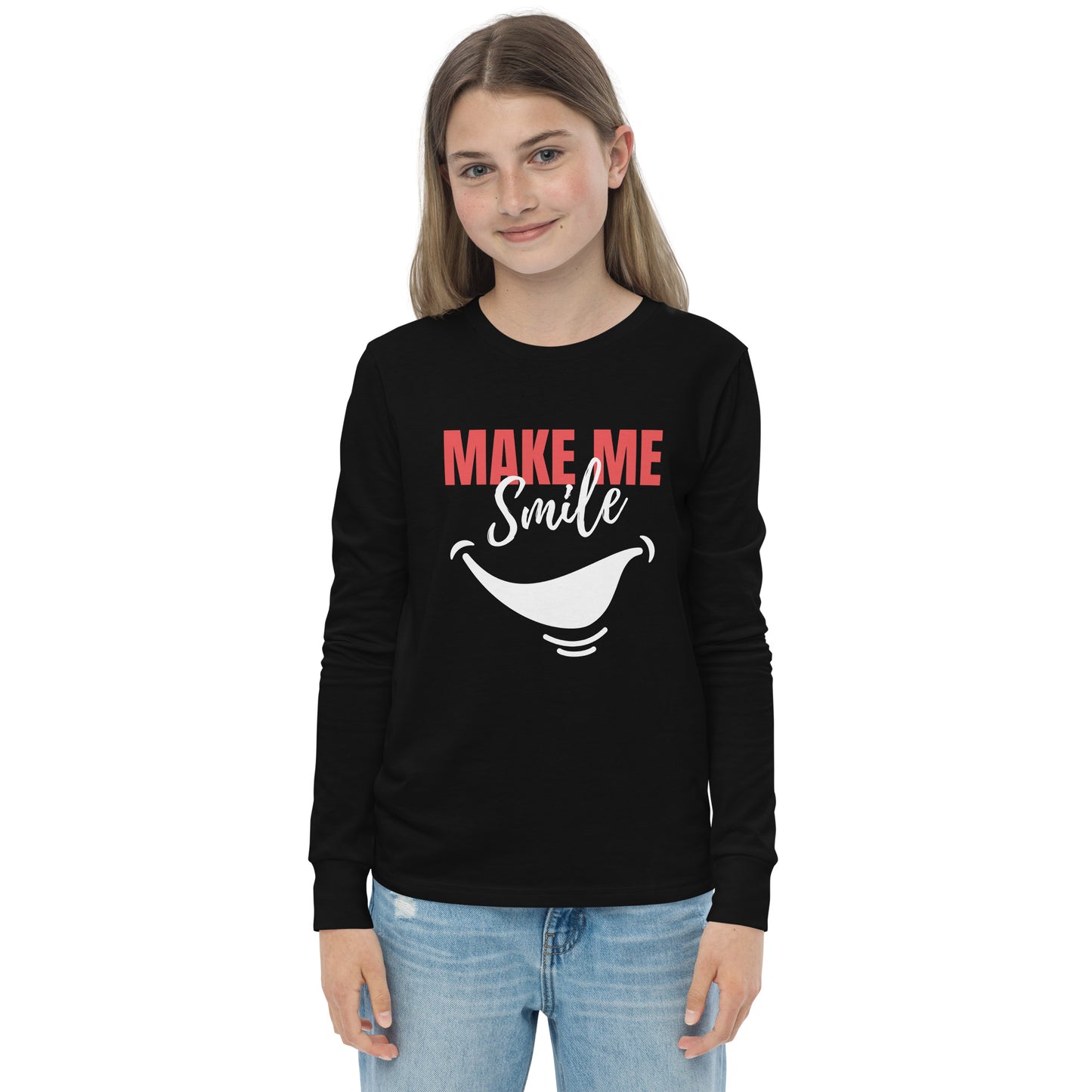 Youth long sleeve tee - make me smile - print on demand