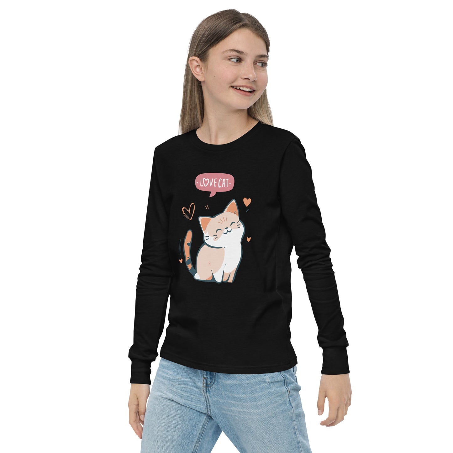 Youth long sleeve tee - i love cat