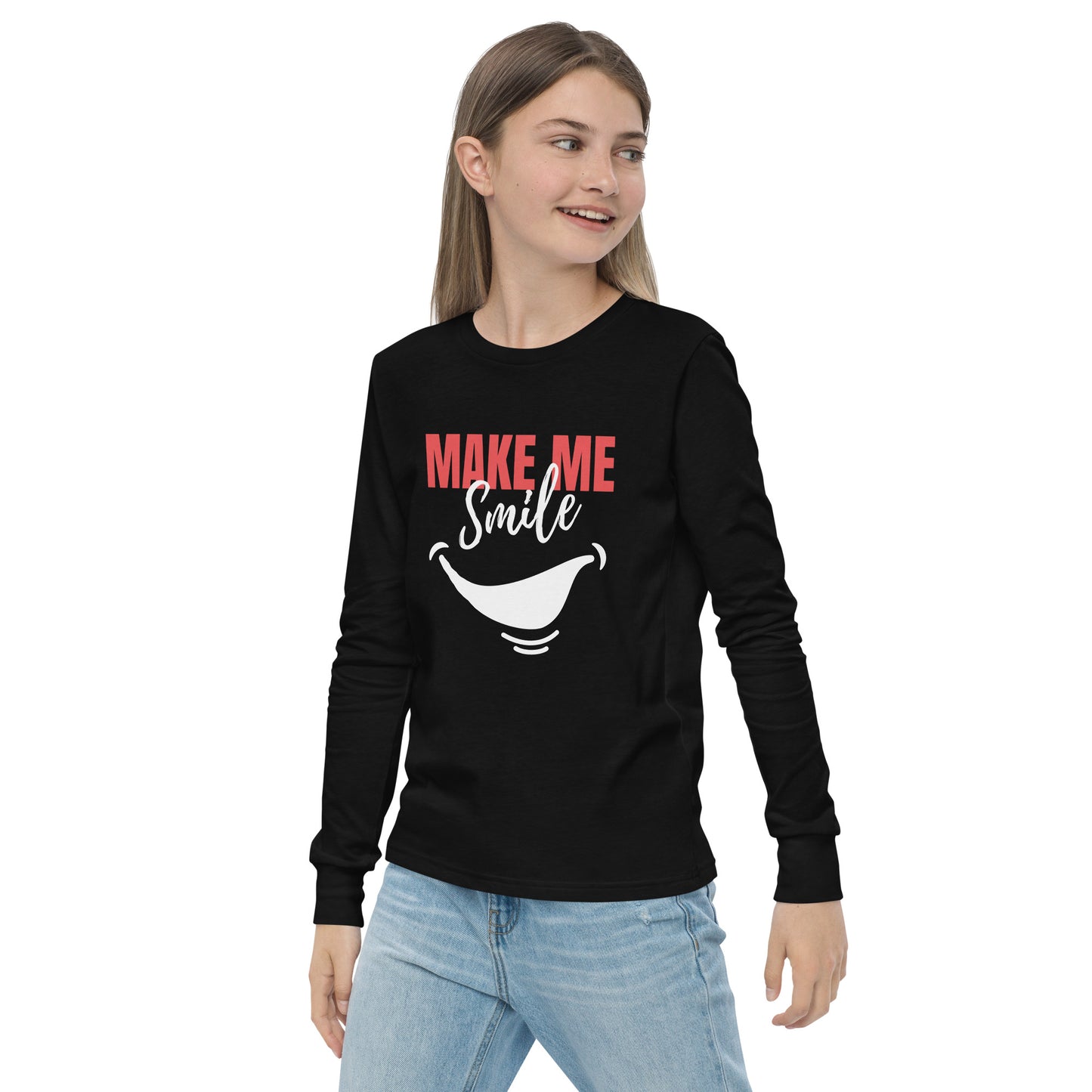 Youth long sleeve tee - make me smile - print on demand