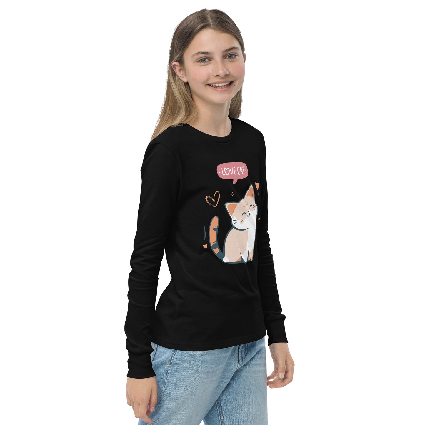 Youth long sleeve tee - i love cat