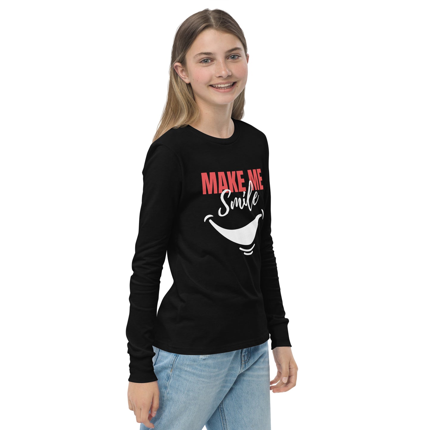 Youth long sleeve tee - make me smile - print on demand