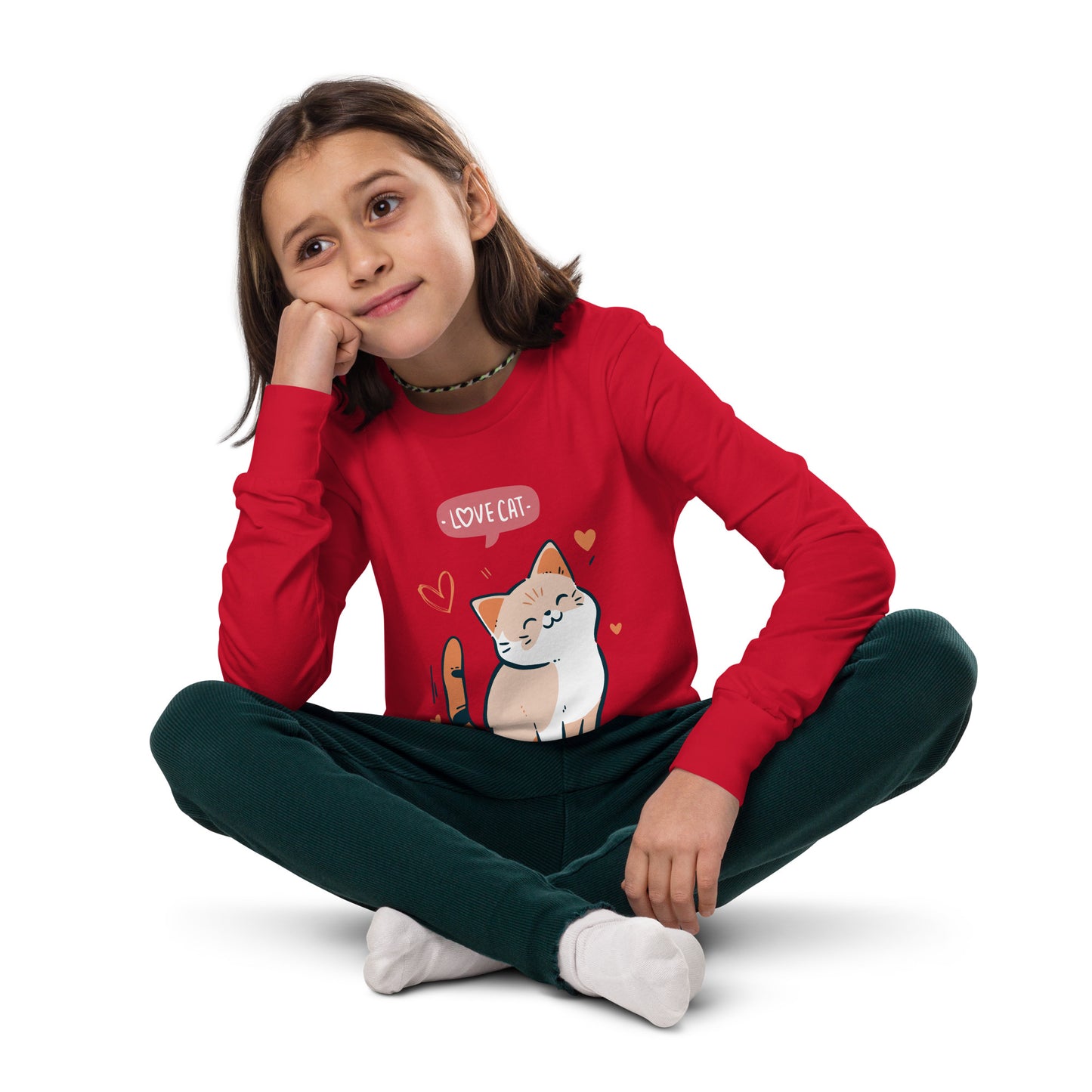 Youth long sleeve tee - i love cat