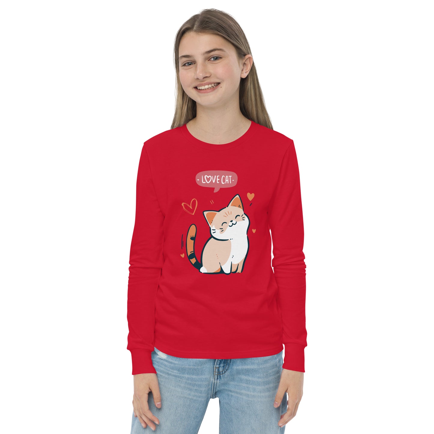 Youth long sleeve tee - i love cat