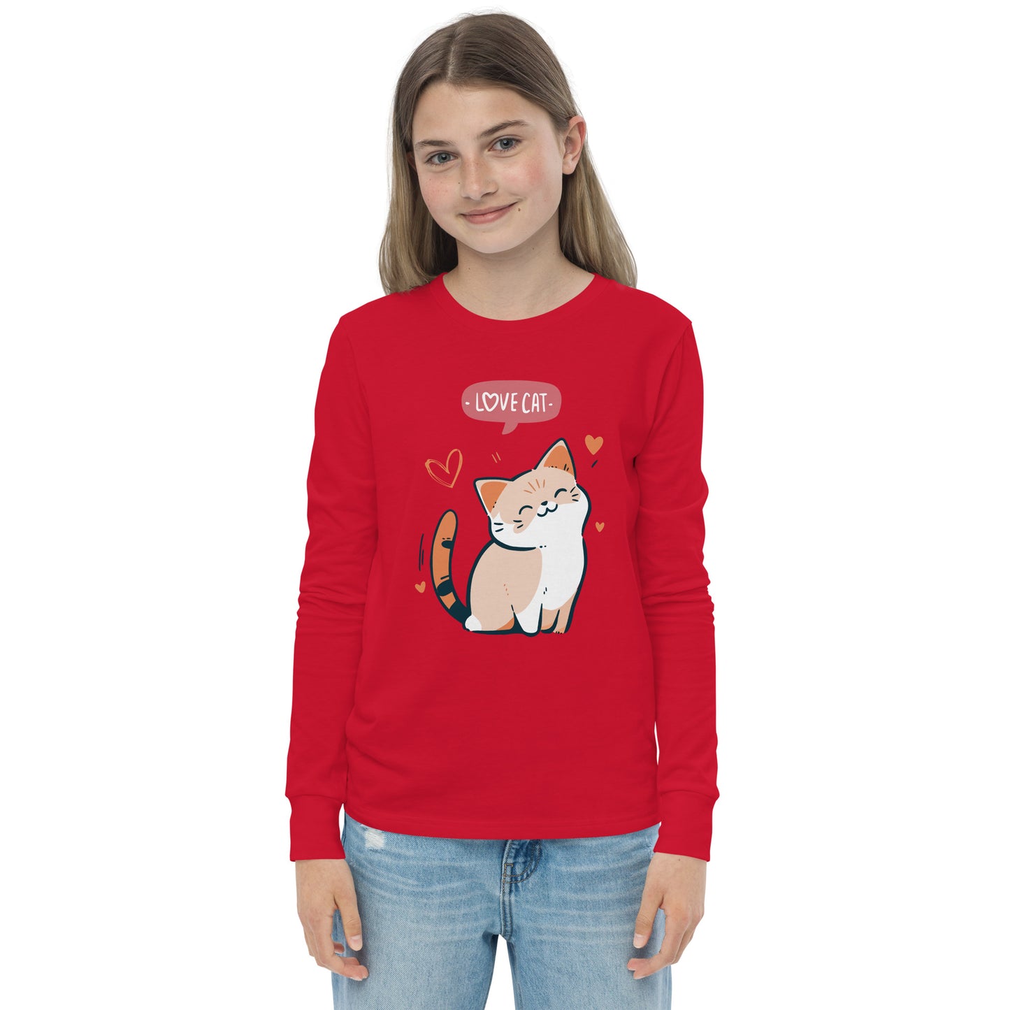 Youth long sleeve tee - i love cat