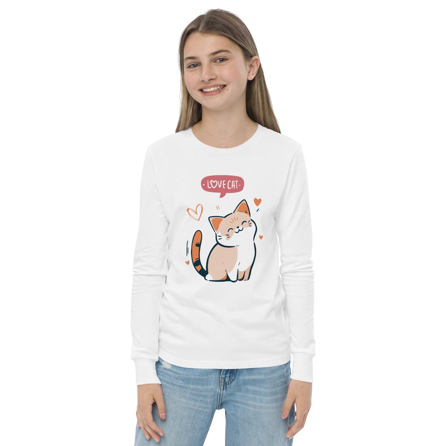Youth long sleeve tee - i love cat