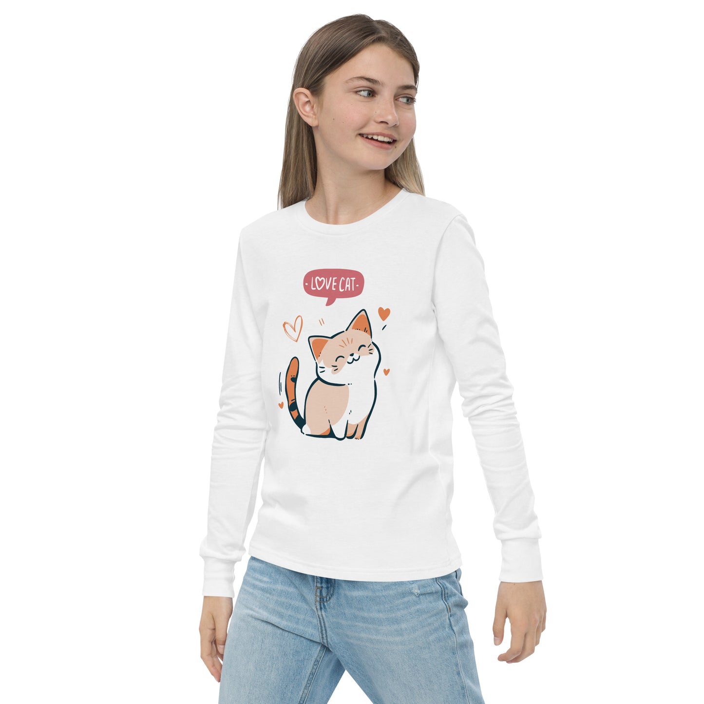 Youth long sleeve tee - i love cat
