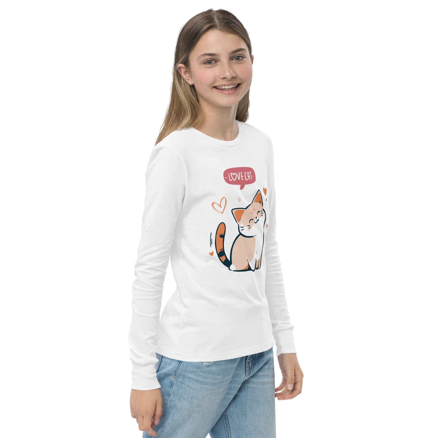 Youth long sleeve tee - i love cat