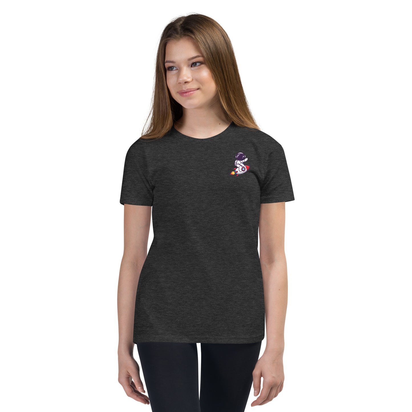 Youth Short Sleeve T-Shirt | Cute astronaut riding rocket | print on demand