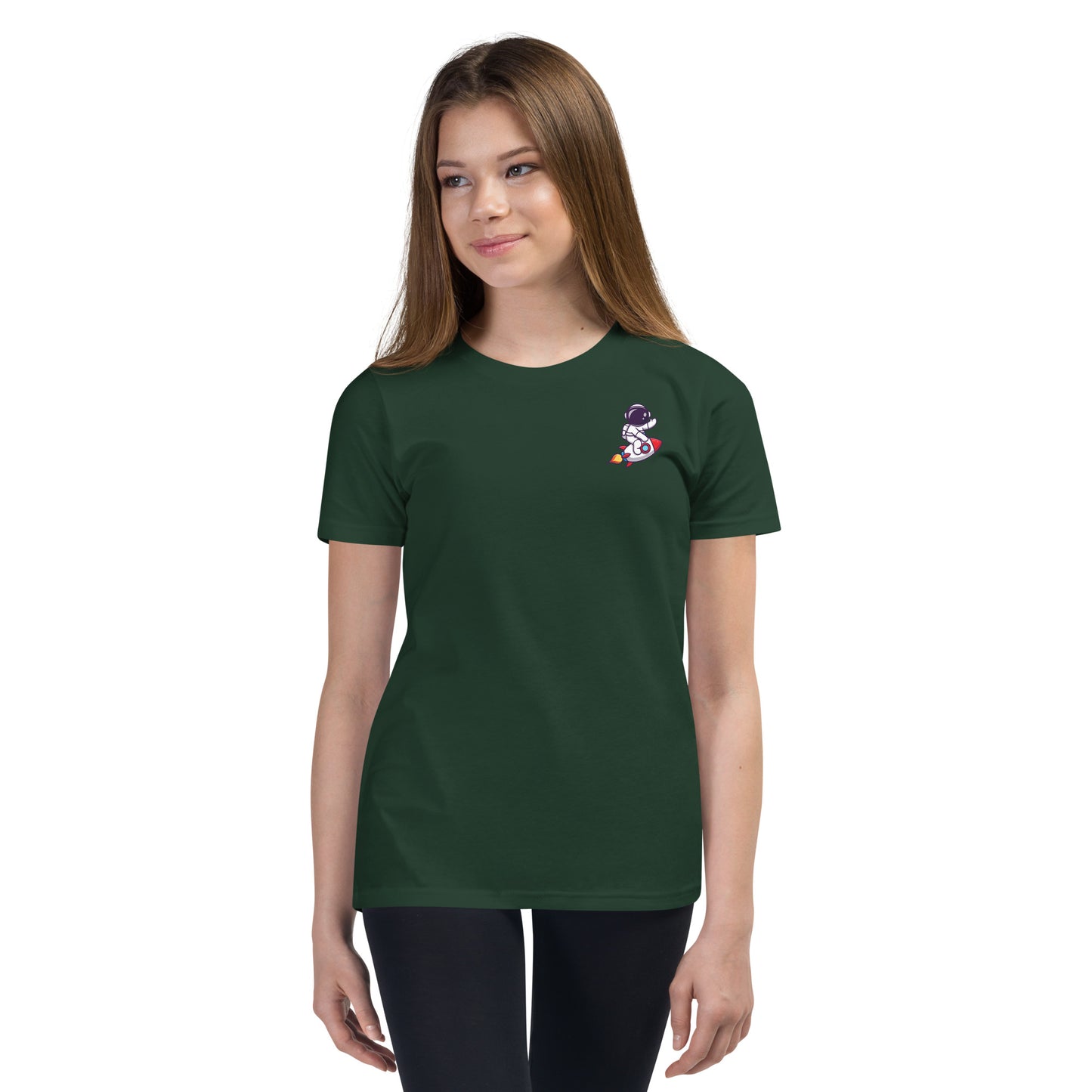 Youth Short Sleeve T-Shirt | Cute astronaut riding rocket | print on demand