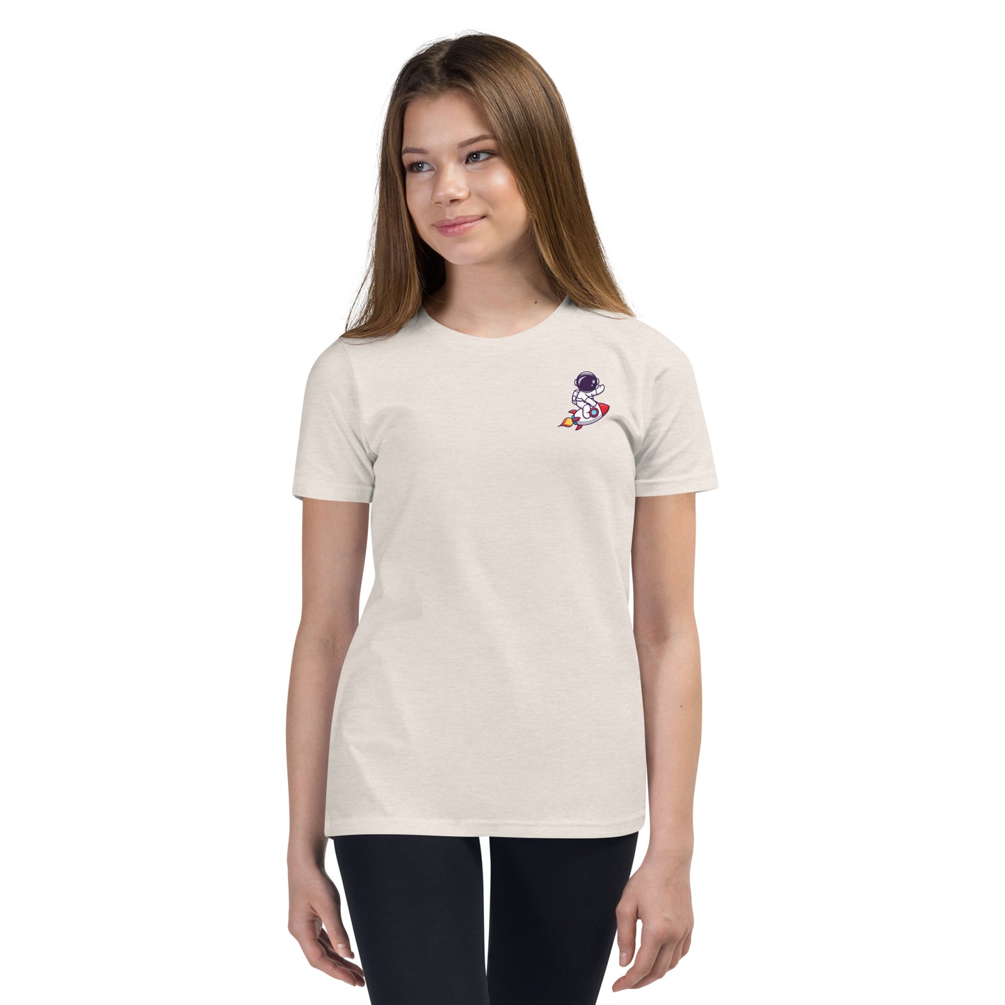 Youth Short Sleeve T-Shirt | Cute astronaut riding rocket | print on demand