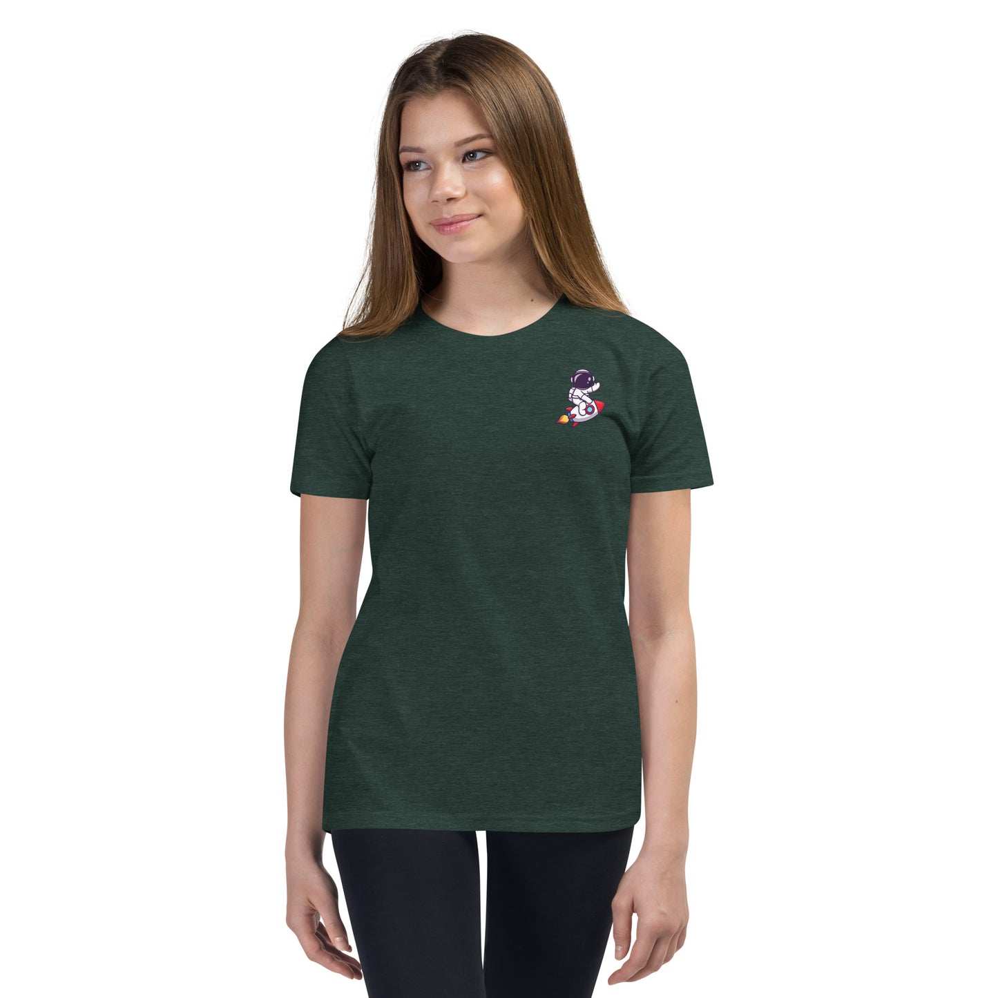 Youth Short Sleeve T-Shirt | Cute astronaut riding rocket | print on demand