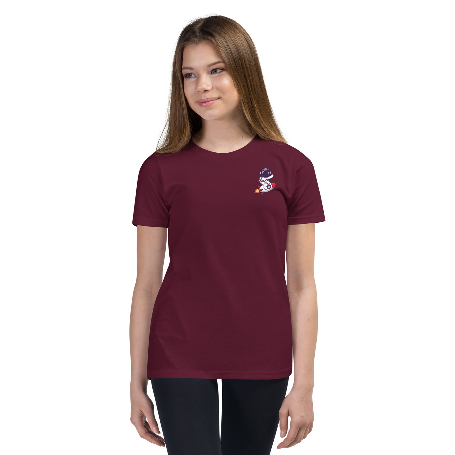 Youth Short Sleeve T-Shirt | Cute astronaut riding rocket | print on demand