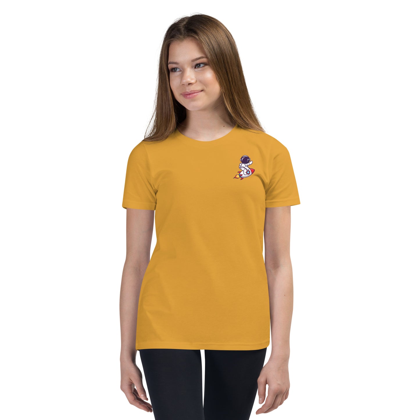Youth Short Sleeve T-Shirt | Cute astronaut riding rocket | print on demand